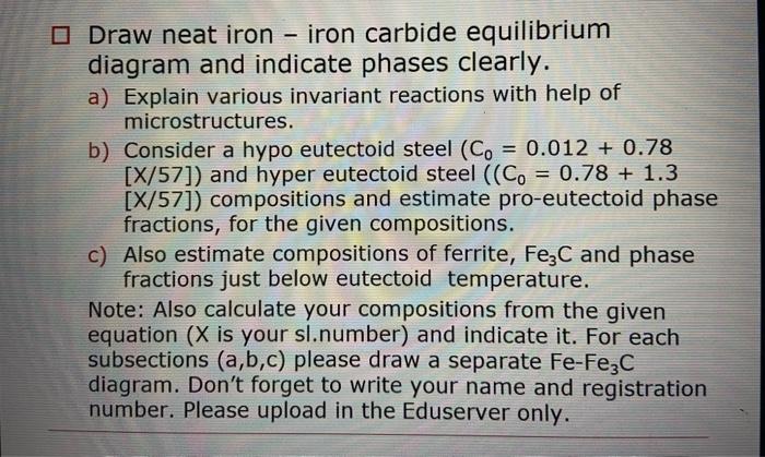 Solved O Draw neat iron - iron carbide equilibrium diagram | Chegg.com