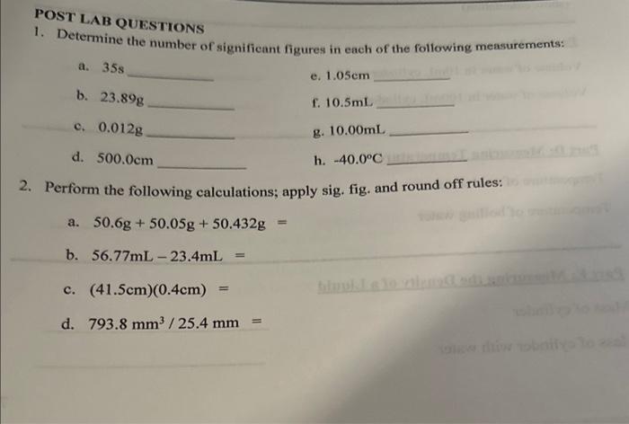 Solved POST LAB QUESTIONS 1. Determine the number of | Chegg.com