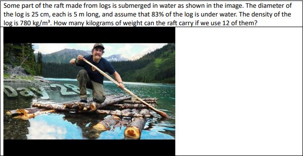 Solved Some part of the raft made from logs is submerged in | Chegg.com