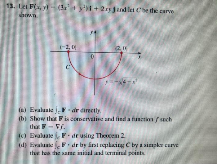 Solved Let F X Y 3x2 Y2 I 2xyj And Let C Be The Curve