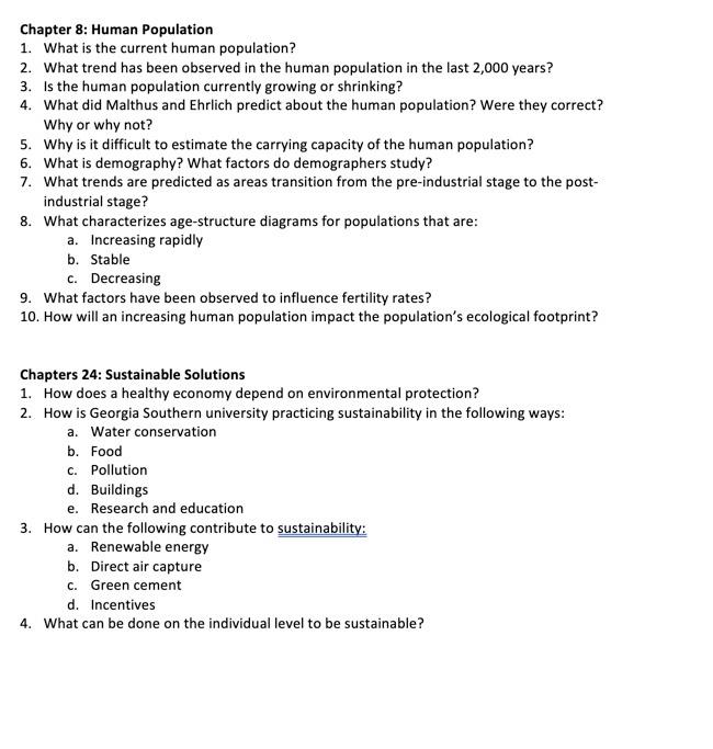 Solved Chapter 8: Human Population 1. What is the current | Chegg.com