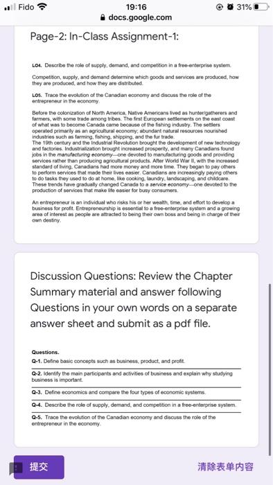 Solved 31% .. Fido 19:16 docs.google.com In-Class | Chegg.com