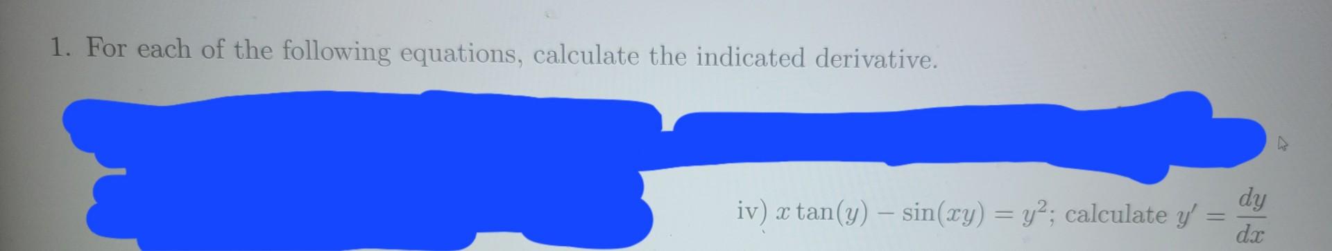 derivative of xy y square is equal to tan x y