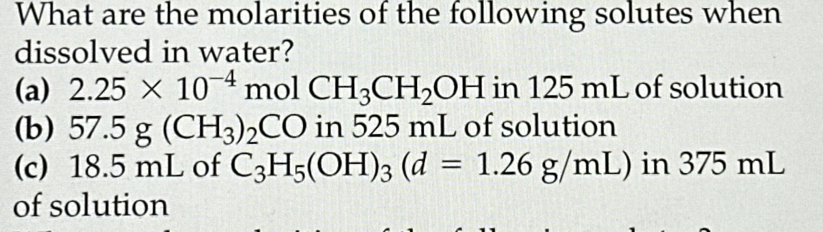 Solved What are the molarities of the following solutes when | Chegg.com