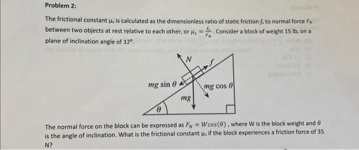 Solved The frictional constant μs is calculated as the | Chegg.com