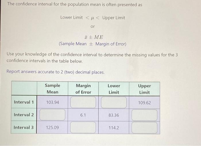Solved The confidence interval for the population mean is | Chegg.com