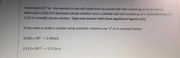 Solved Determine AGⓇ for the reaction in the cell made from | Chegg.com