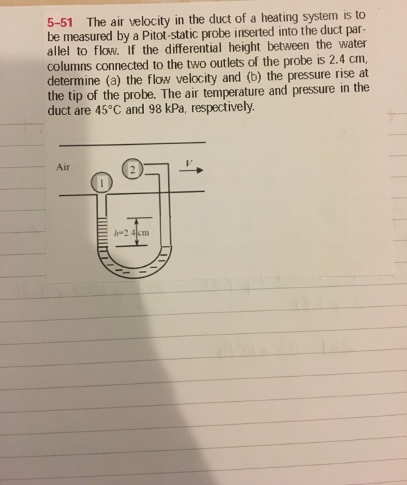 Solved 5-51 The air velocity in the duct of a heating system | Chegg.com