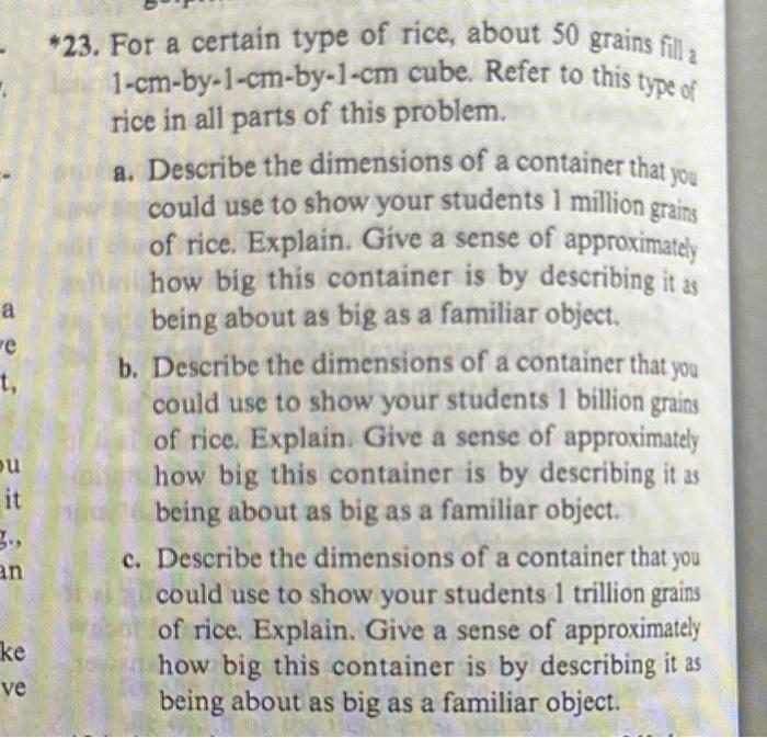 Solved 3. For a certain type of rice, about 50 grains fill 2 | Chegg.com