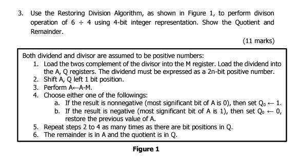 Solved 3 Use The Restoring Division Algorithm As Shown In 3845