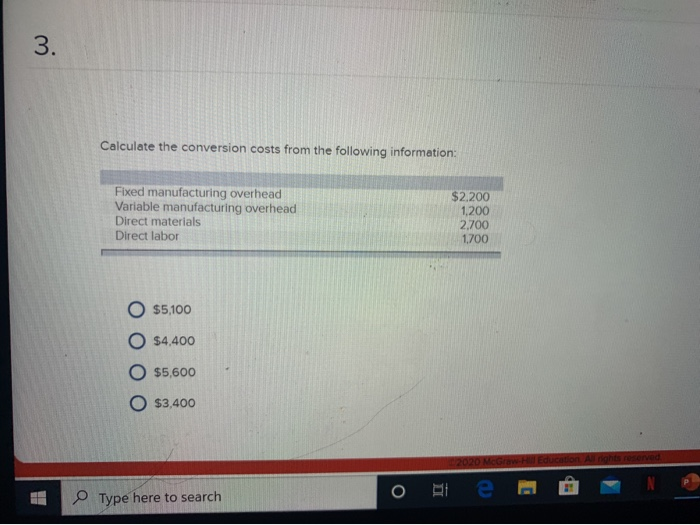 Solved 3. Calculate the conversion costs from the following