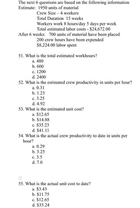 Solved The next 6 questions are based on the following | Chegg.com