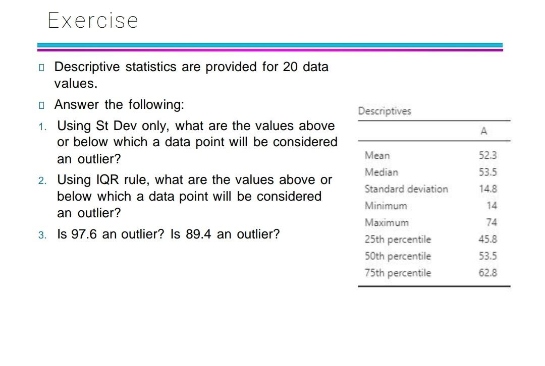 Solved Exercise Descriptives A o Descriptive statistics are | Chegg.com
