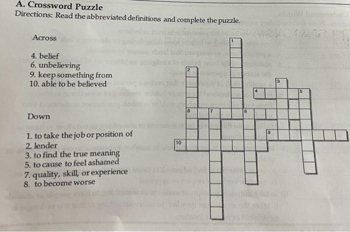 A Crossword Puzzle Directions: Read the abbreviated Chegg com