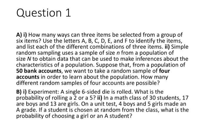 Solved Question 1 A) i) How many ways can three items be | Chegg.com
