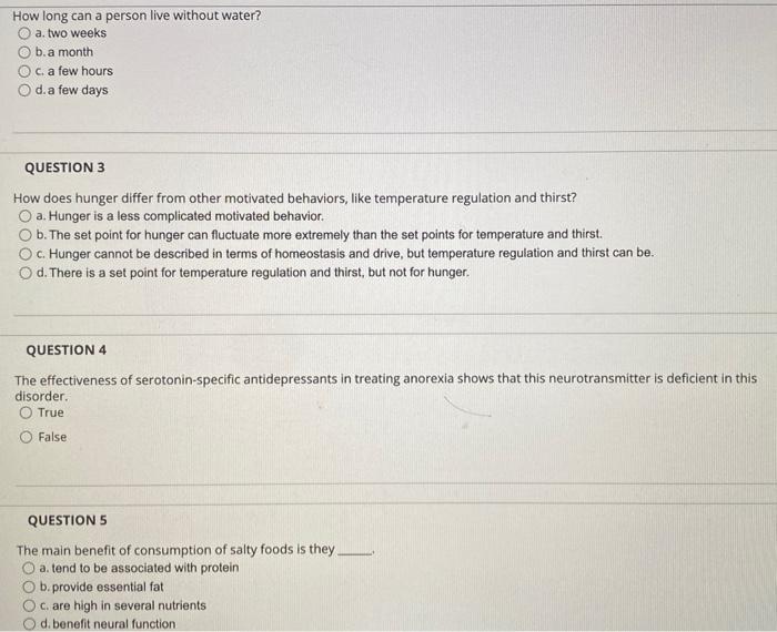 Solved How long can a person live without water? a. two | Chegg.com