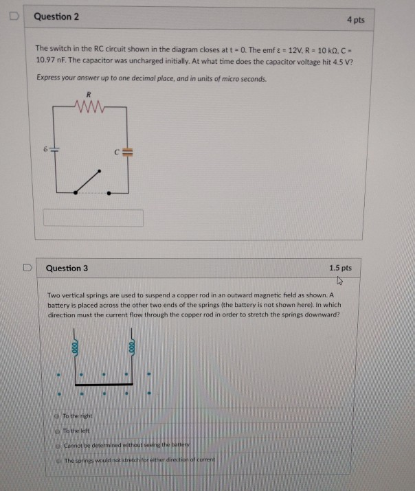 Solved Question 2 4 pts The switch in the RC circuit shown | Chegg.com
