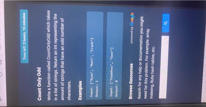 Solved ↓ Time left: 2 hours, 16 minutes Count Only Odd Write | Chegg.com