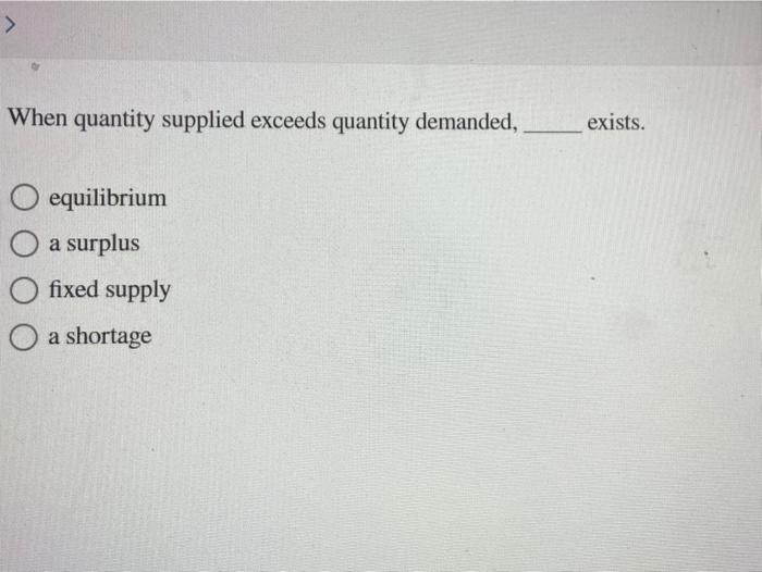 Solved When Quantity Supplied Exceeds Quantity Demanded Chegg