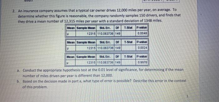 Solved 2. An insurance company assumes that a typical car | Chegg.com