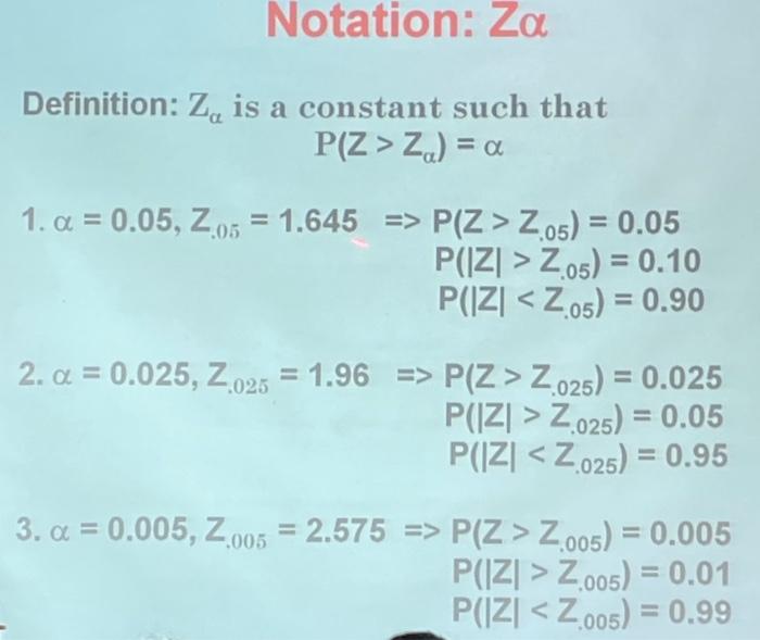 Solved Definition Zα is a constant such that P(Z>Zα)=α 1.