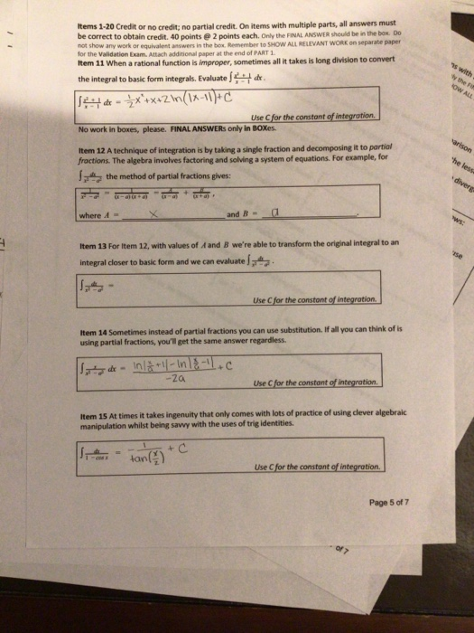 Solved Items 120 Credit or no credit; no partial credit. On