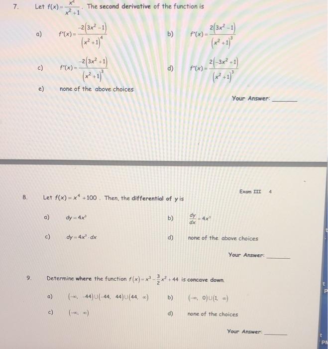 Solved 7 Let F X X2 1 The Second Derivative Of The