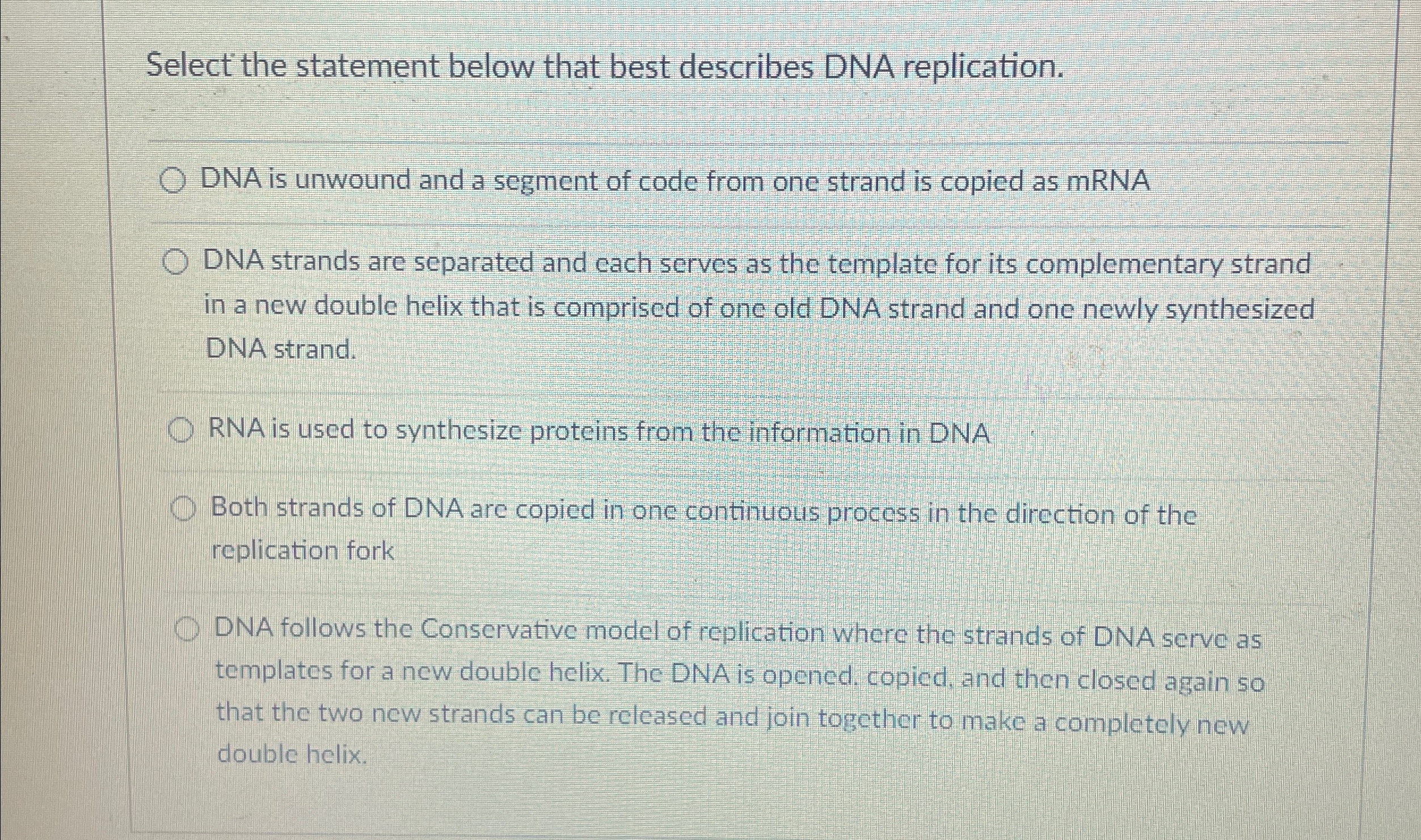 Solved Select the statement below that best describes DNA | Chegg.com
