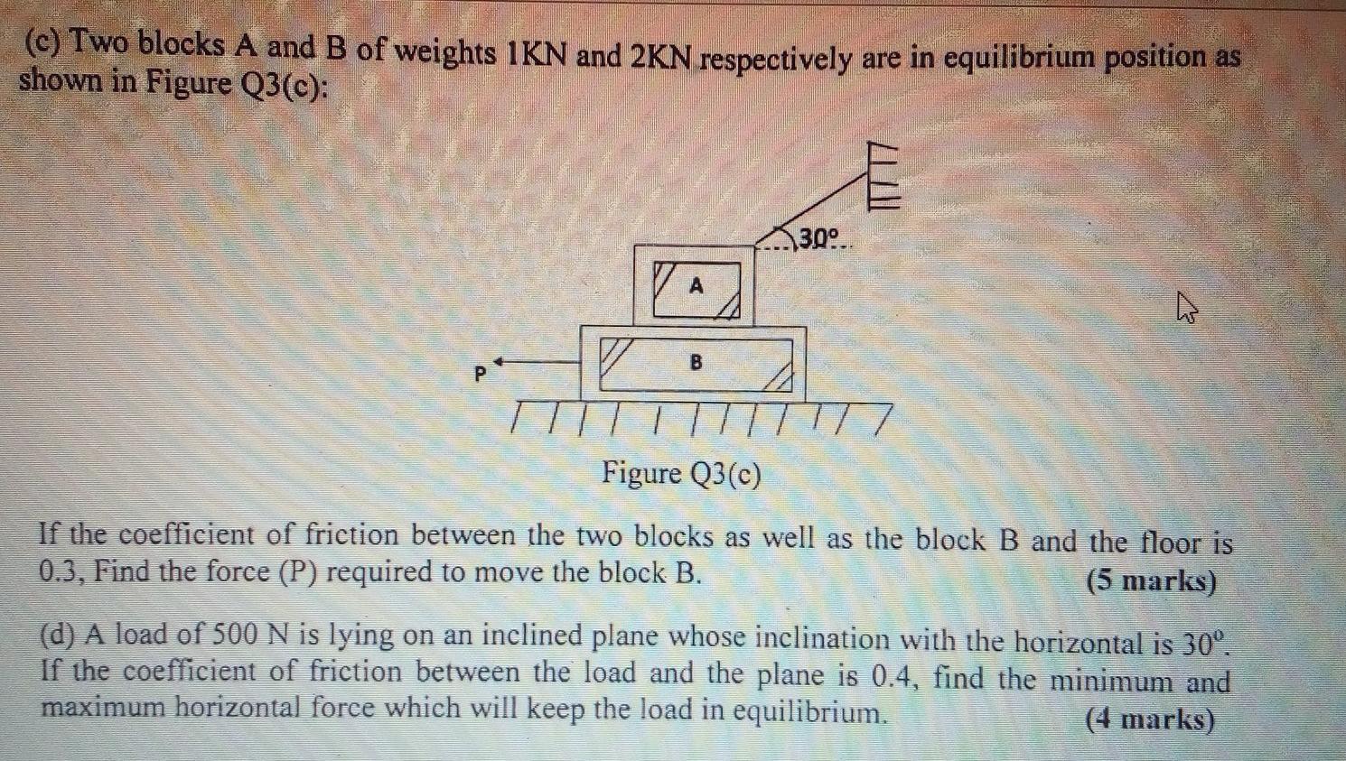 Solved (c) Two blocks A and B of weights IKN and 2KN | Chegg.com
