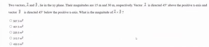 Solved Two vectors, A and B , lie in the xy plane. Their | Chegg.com