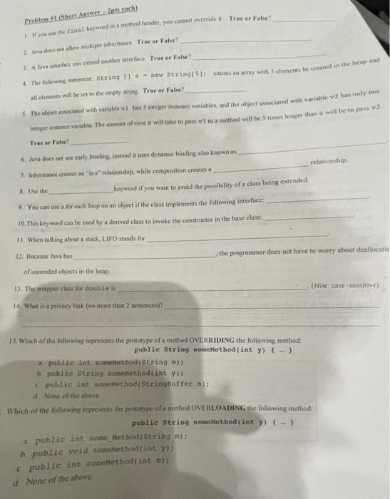 Solved Answer all fill in the blanks and multiple choice | Chegg.com