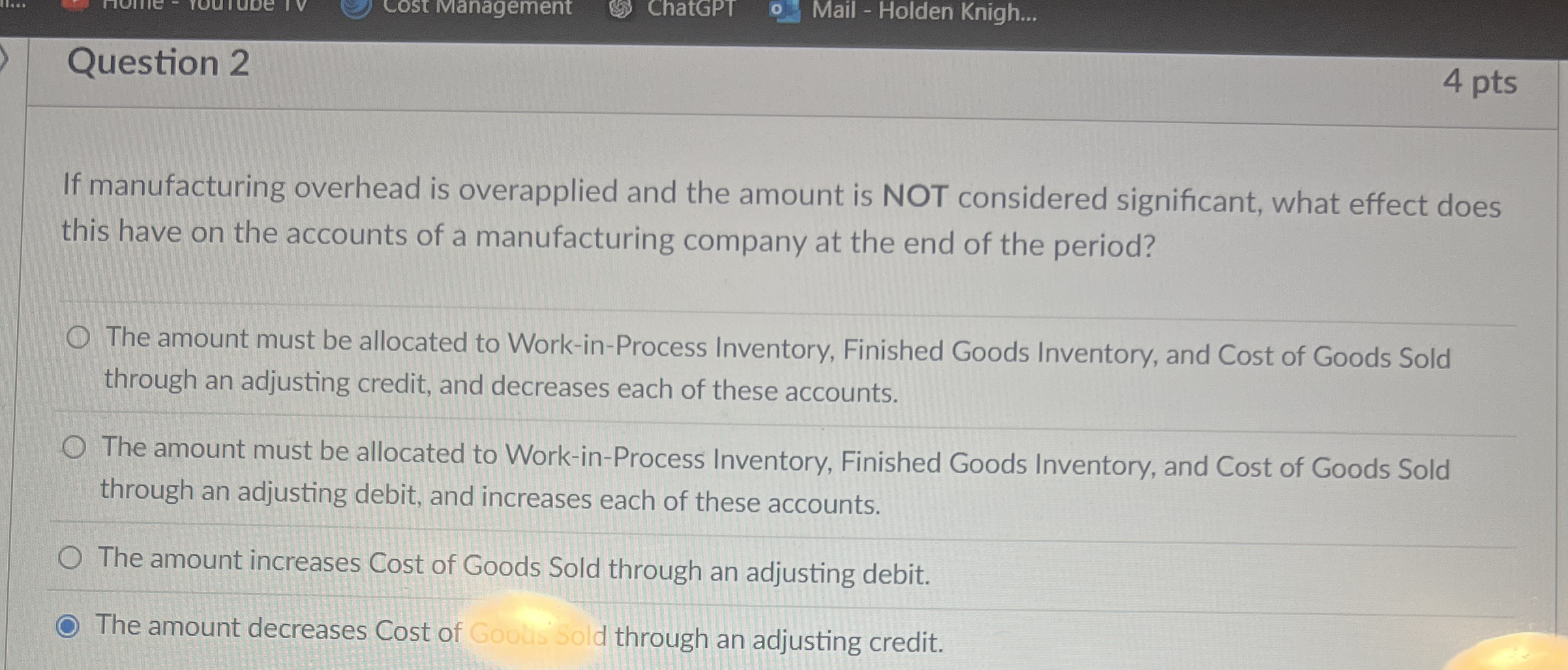 Solved Question 24 ﻿ptsIf manufacturing overhead is