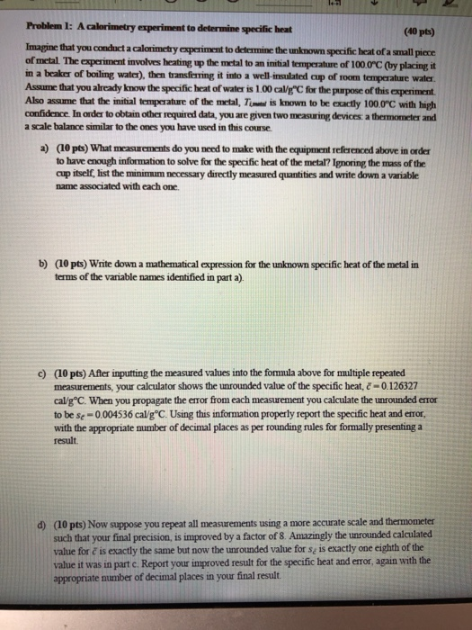 calorimetry experiment problem