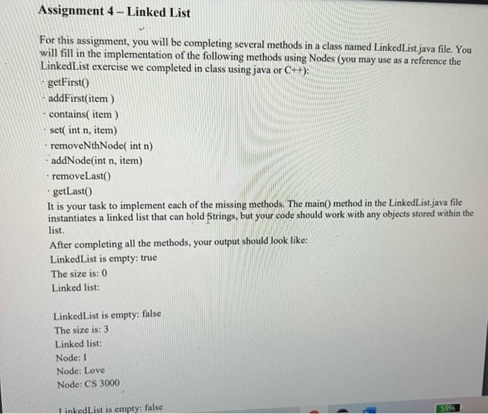 Solved Assignment 4 - Linked List For this assignment, you | Chegg.com