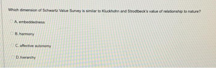 Solved Which dimension of Schwartz Value Survey is similar | Chegg.com