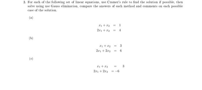 Solved 3 For Each Of The Following Set Of Linear Equations