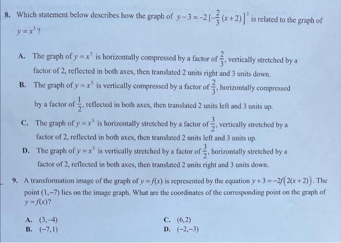Solved Which statement below describes how the graph of | Chegg.com