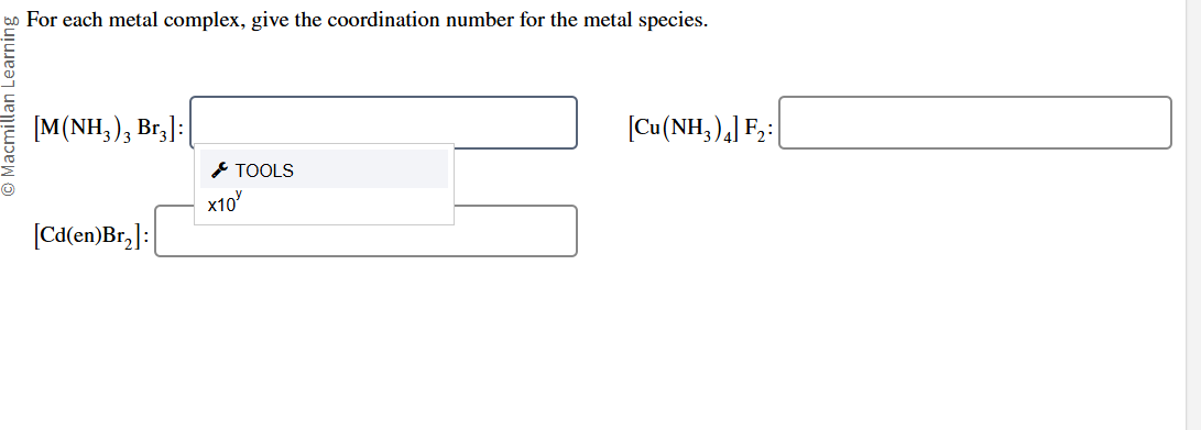 Solved For each metal complex, give the coordination number | Chegg.com