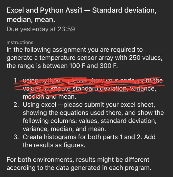 Solved Excel and Python Assi1 - Standard deviation, median, | Chegg.com