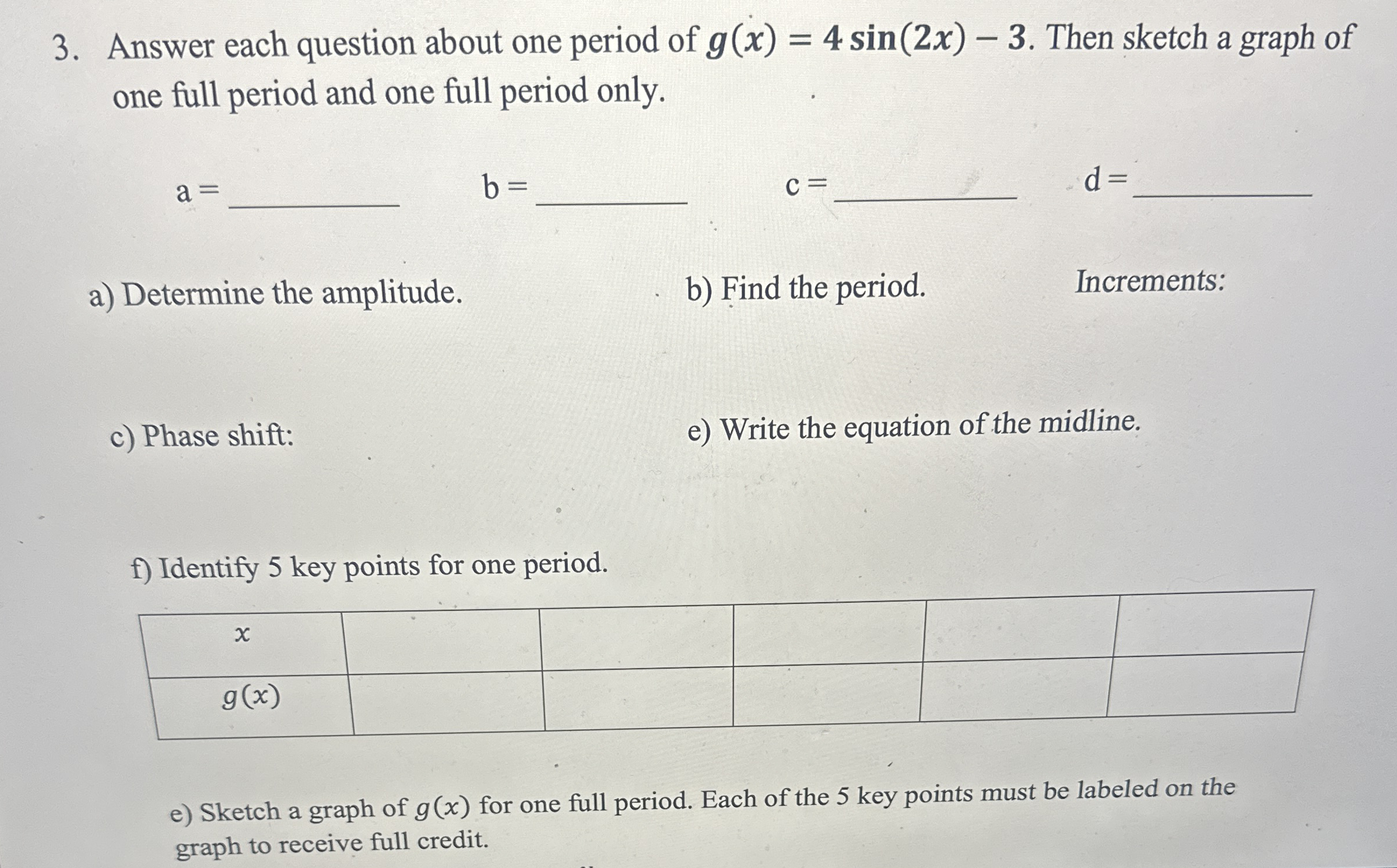 Answer each question about one period of | Chegg.com