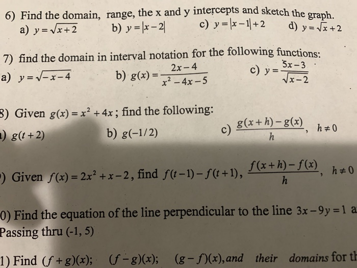 Solved 6 Find The Domain Range The X And Y Intercepts Chegg Com