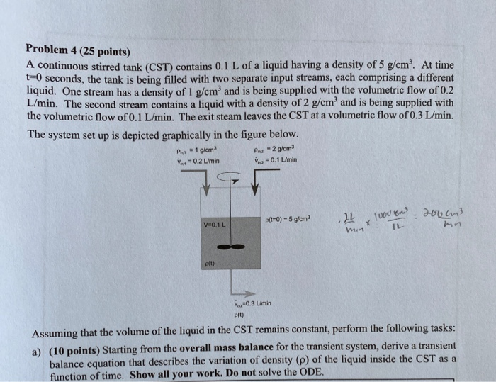 Solved Problem 4 (25 points) A continuous stirred tank (CST) | Chegg.com