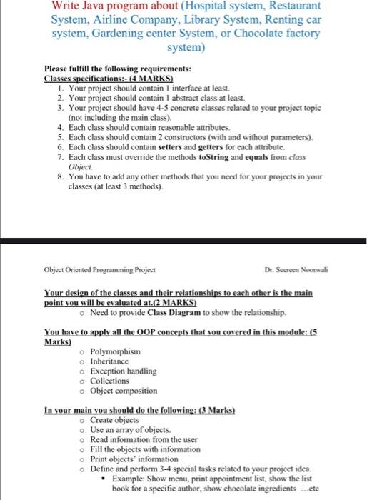 Solved Write Java program about (Hospital system, Restaurant | Chegg.com