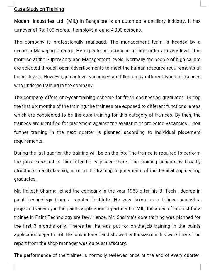 Solved Case Study on Training Modern Industries Ltd. (MIL)