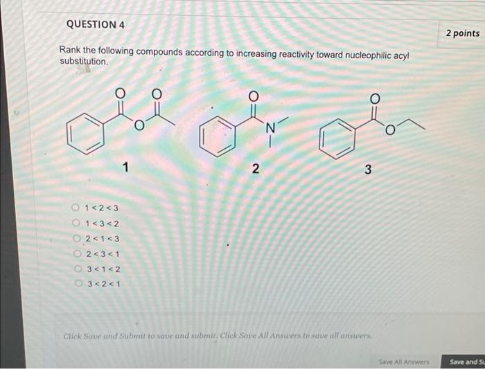 Solved QUESTION 4 2 points Rank the following compounds | Chegg.com