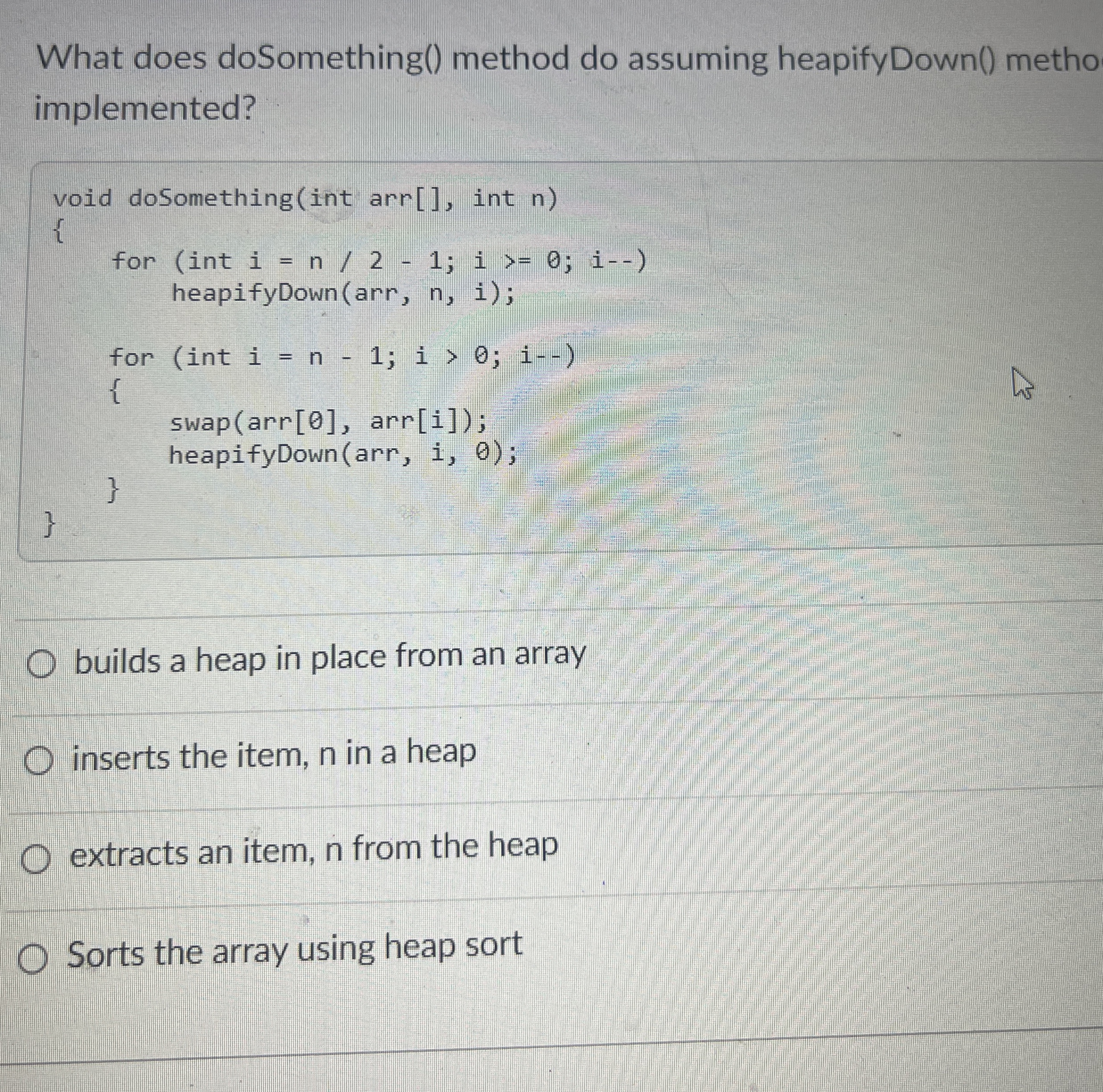 Solved What does doSomething() ﻿method do assuming | Chegg.com