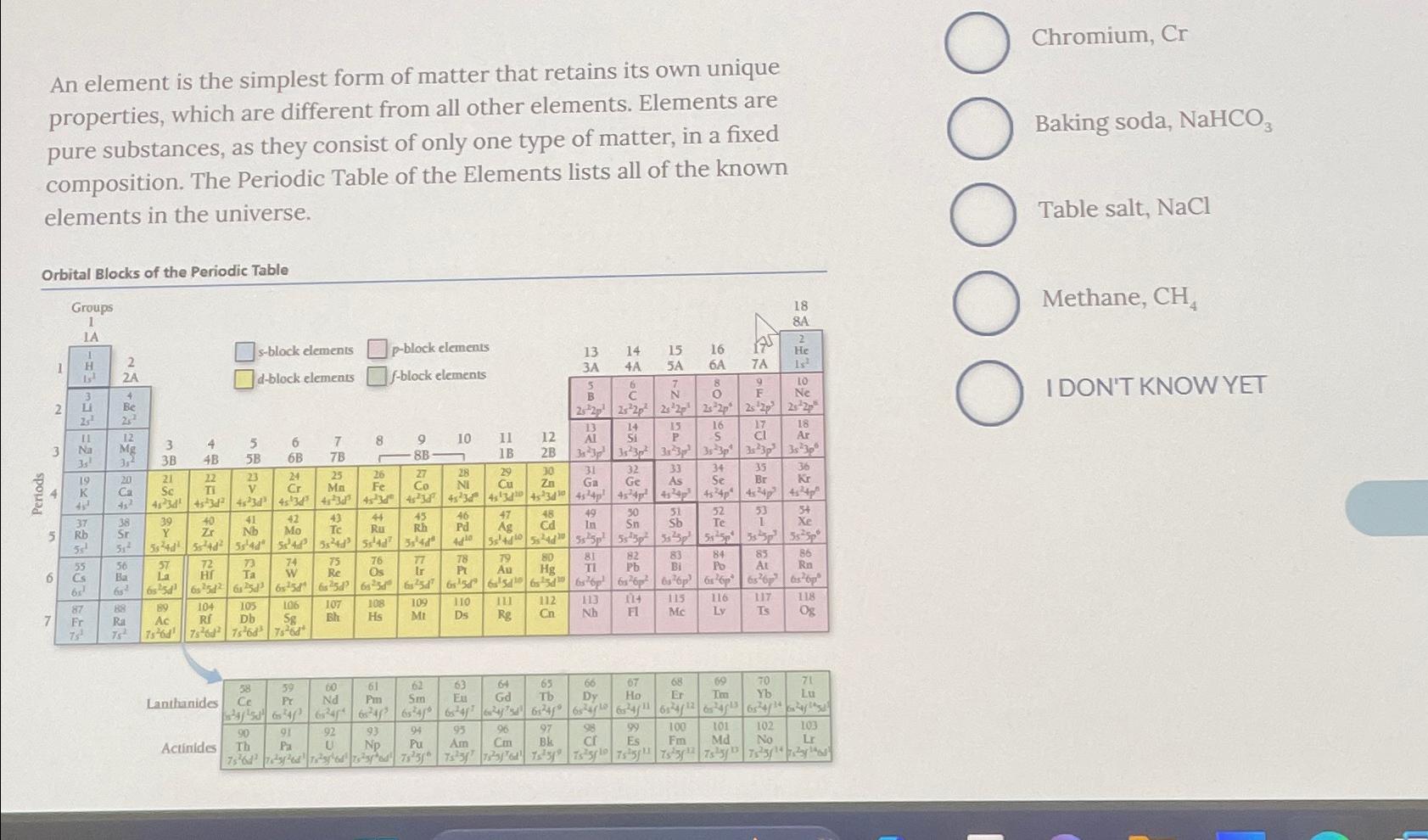 Solved Chromium, Cr\\nAn element is the simplest form of | Chegg.com