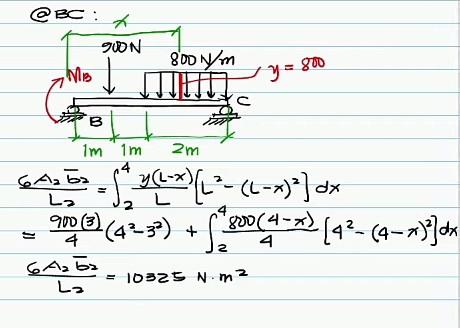 @BC:
900N
800 N/m
MB
mis I.
y = 800
?
B
em im 2m
4
?????
= ?² Y (L-X) [L ³² - (L-x)²] dx
L?
2
- 2ND (3) (4²-3³)
??* (4~?)
6A?