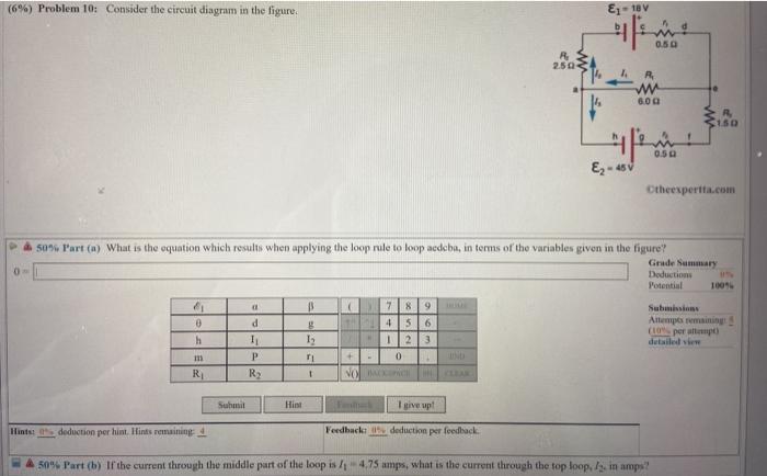 Solved (6%) Problem 10: Consider the circuit diagram in the | Chegg.com