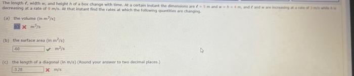 Solved The length width and height of a box change with | Chegg.com